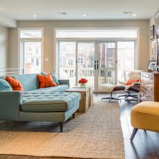 Teal Sectional, Eames Chair Bring Midcentury Style to Living Room