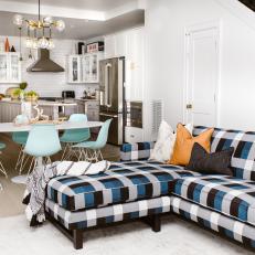 Open Plan Living Room With Plaid Sectional