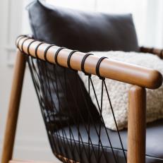 Wood Chair With Black Cushions