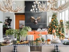Dining Table and Great Room With Christmas Decor