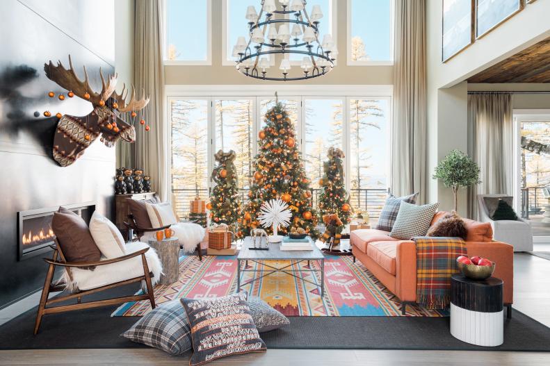 Living Room With Orange Holiday Decor