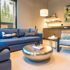 Contemporary Living Room With Blue Sectional