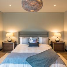 Gray Contemporary Bedroom With Globe Pendant