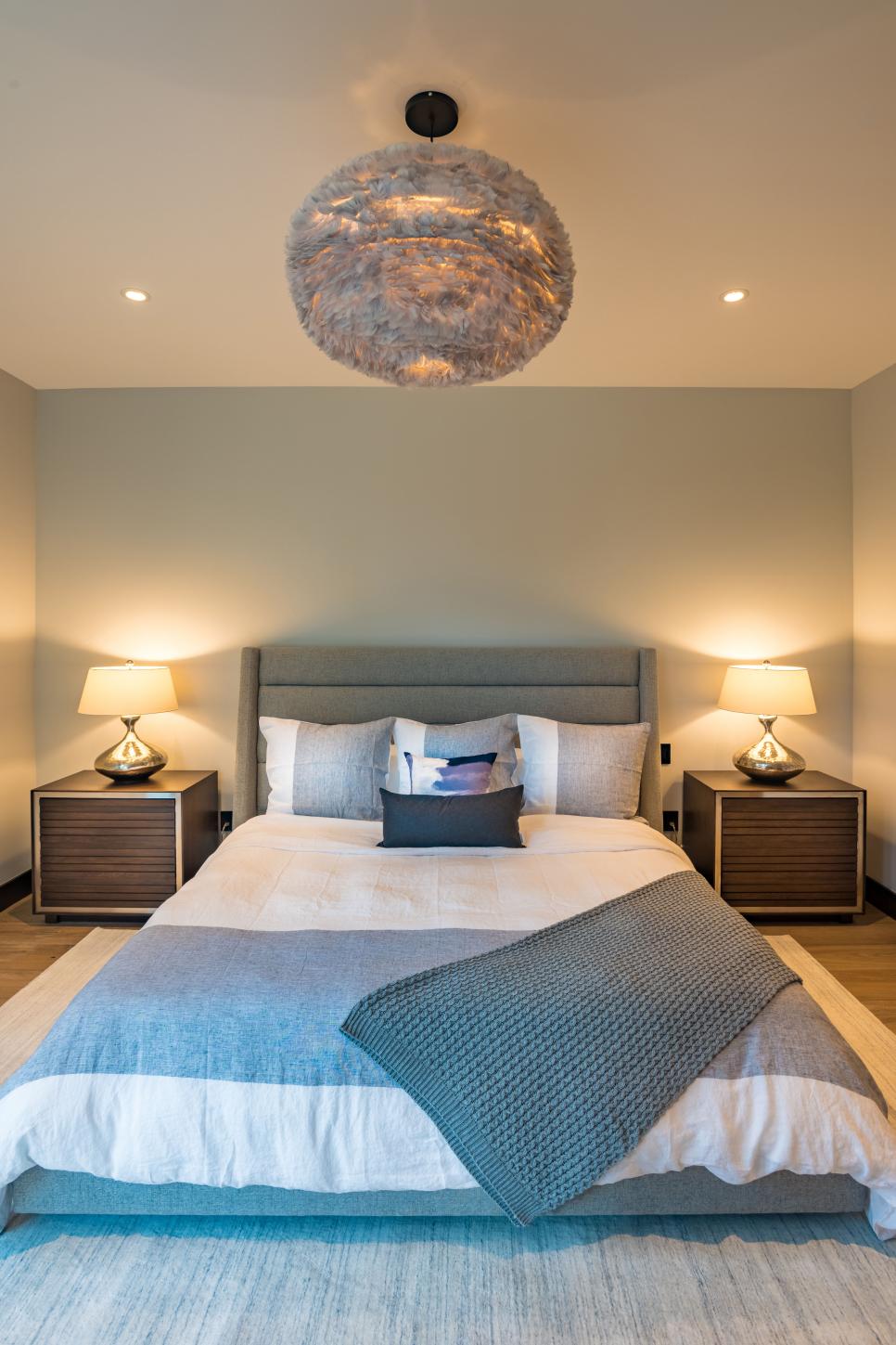Gray Contemporary Bedroom With Globe Pendant HGTV