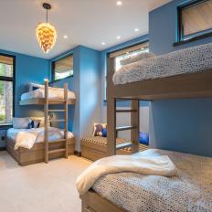 Blue Contemporary Kid Room With Pinecone Light