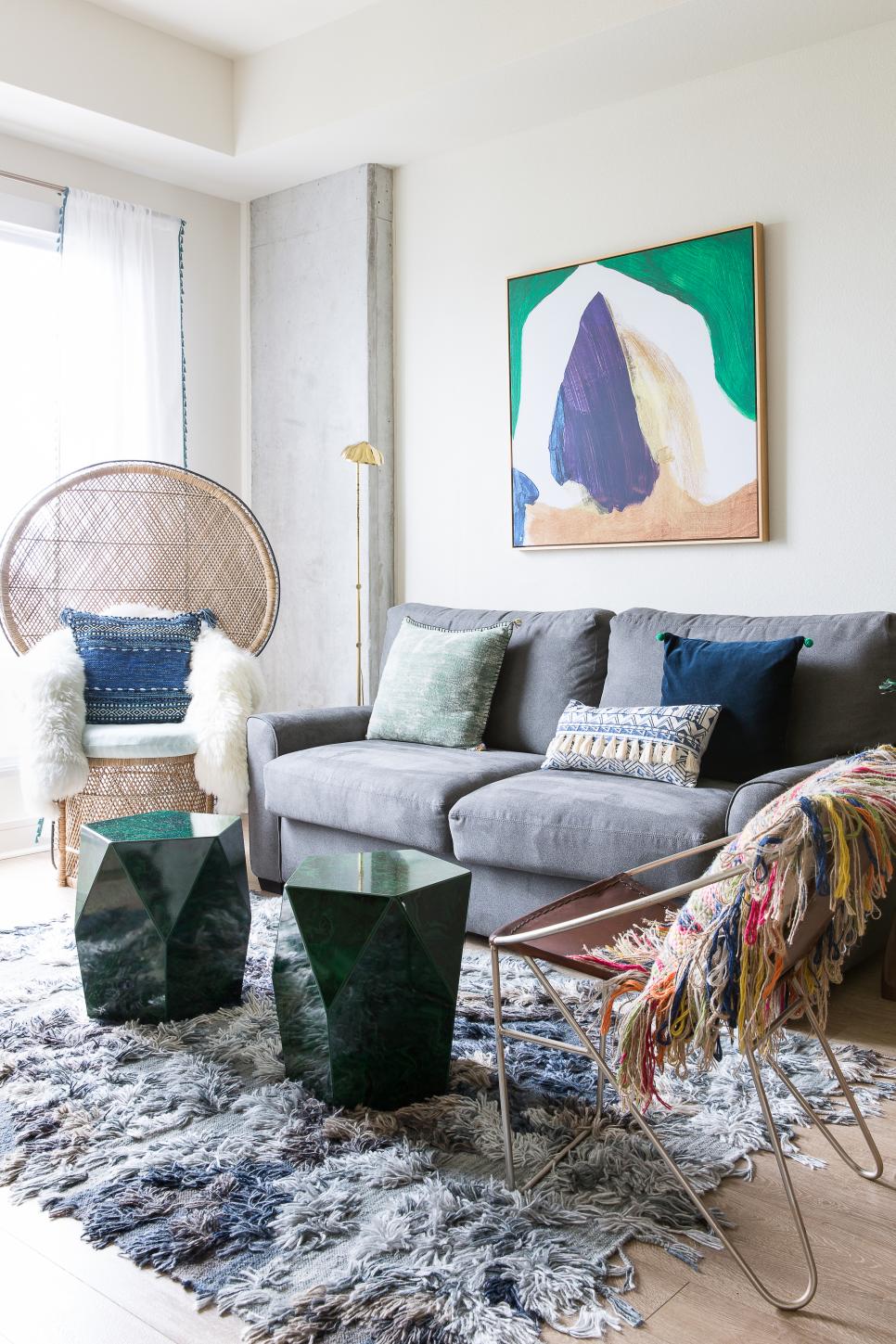 Eclectic Multicolored Living Room With Shag Rug | HGTV