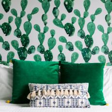 Green Cactus Wallpaper in Bedroom