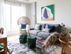 Bohemian Eclectic Living Room With Green Tables
