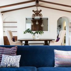 Mediterranean Sitting Room With Blue Sofa