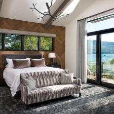 Modern Master Suite With Lake Views, Wood Accent Wall