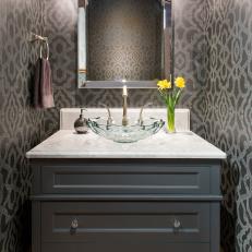 Sophisticated Gray Powder Room With Pendant Lights
