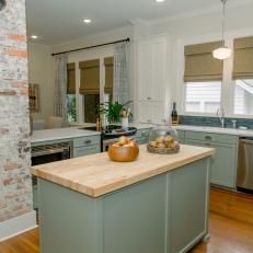 Contemporary Neutral Kitchen with Green Cabinets 