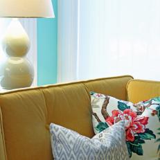 Yellow Sofa and Floral Pillow