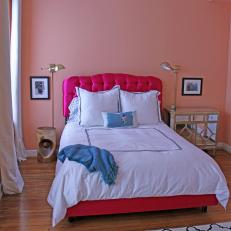 Pink Eclectic Bedroom With Mirrored Dresser