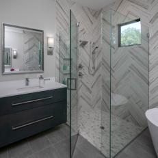 Gray Modern Master Bathroom and Glass Shower