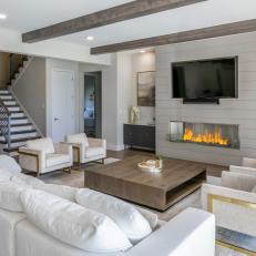 Neutral Modern Living Room With Exposed Beams