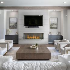 Neutral Modern Living Room With Exposed Beam