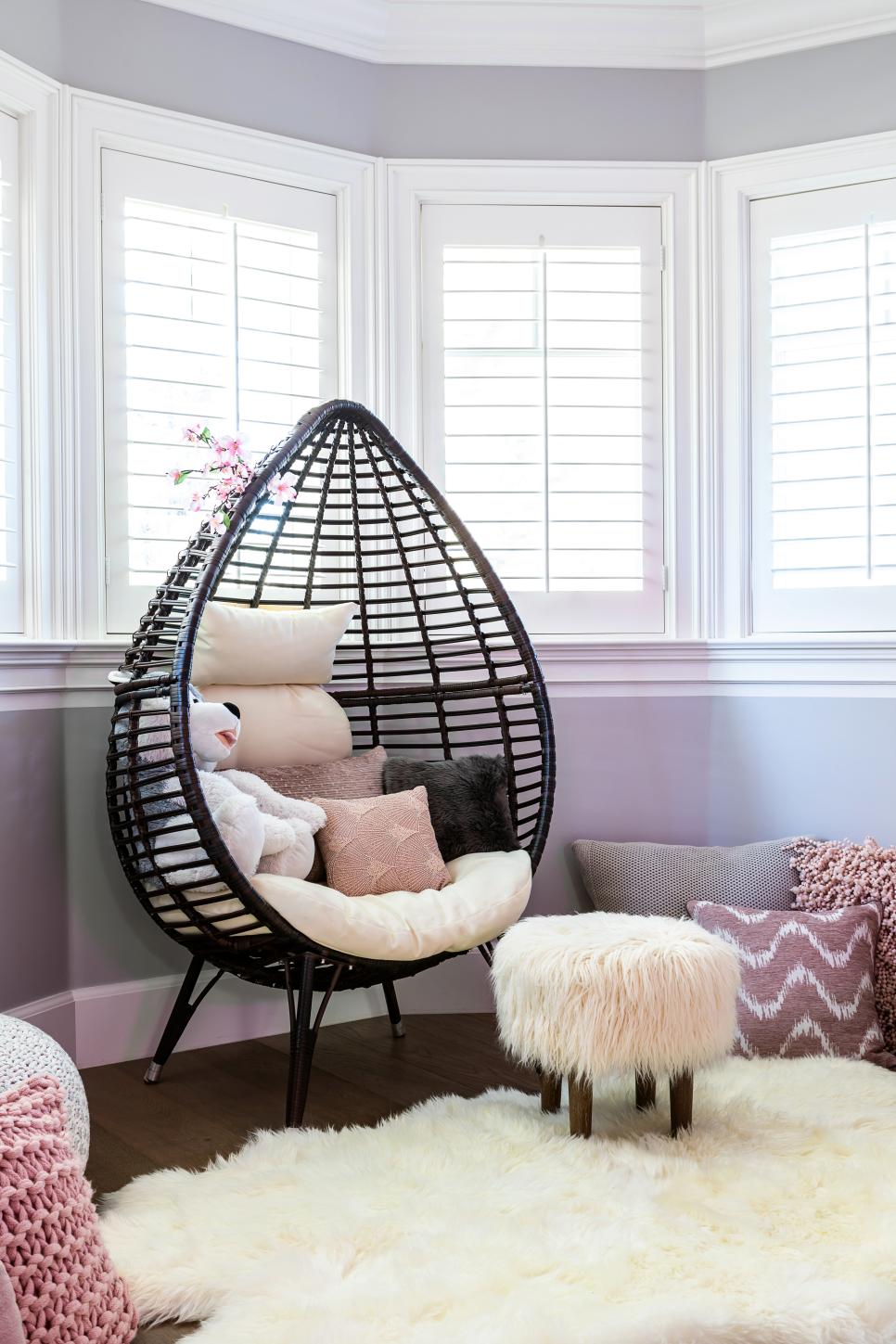 Reading Nook With Teardrop Chair, Faux-Fur Pillows | HGTV