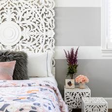 Gorgeous Gray-and-White Teen Room With Boho Headboard