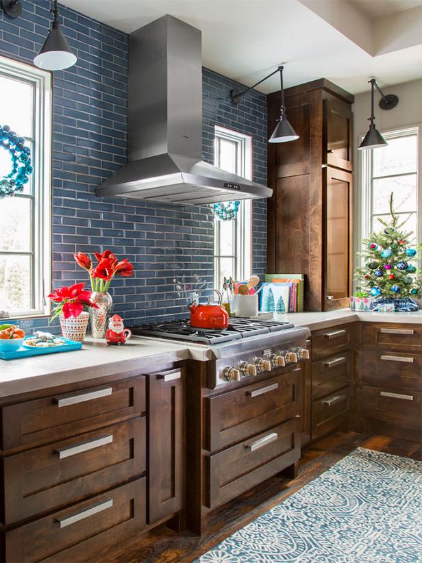 The stove in the LaRoche's warm and woodsy kitchen.