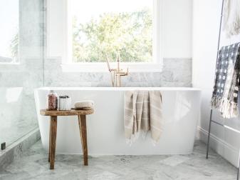 Bathtub and Rustic Stool