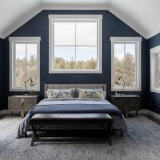 Blue Transitional Bedroom With Vaulted Ceiling