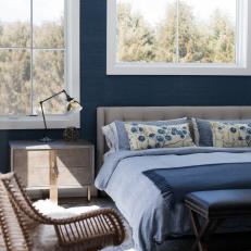 Blue Transitional Bedroom With Big Windows