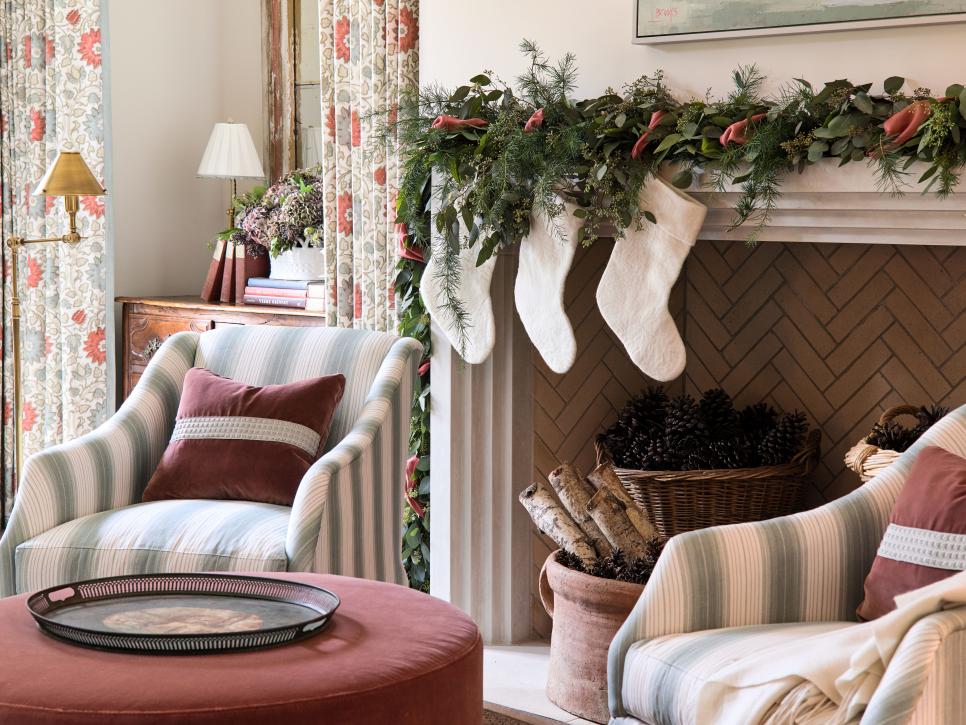 Christmas Mantel Decorating Ideas : 30 Festive Christmas Mantel Ideas How To Style A Holiday Mantel / #1 red cherry wreath with evergreen garland draped.