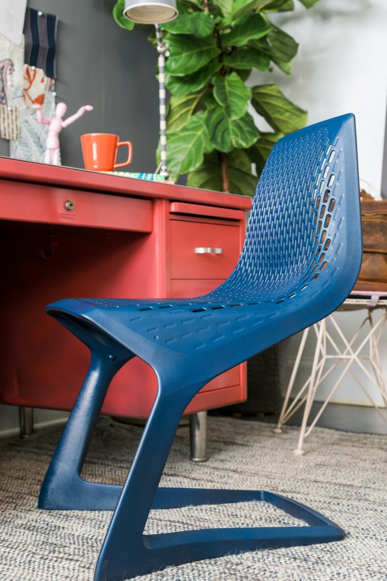 Blue Plastic Desk Chair in Home Office