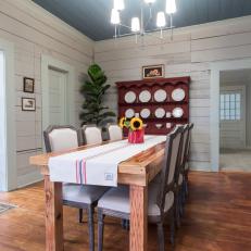 Neutral Craftsman Dining Room with Custom Wood Dining Table 