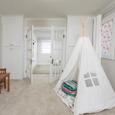 Contemporary White Playroom with White Teepee