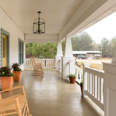 White Craftsman Porch with White Tapered Columns 