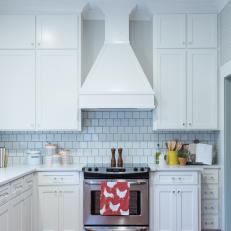 Contemporary White Kitchen with White Range Hood 