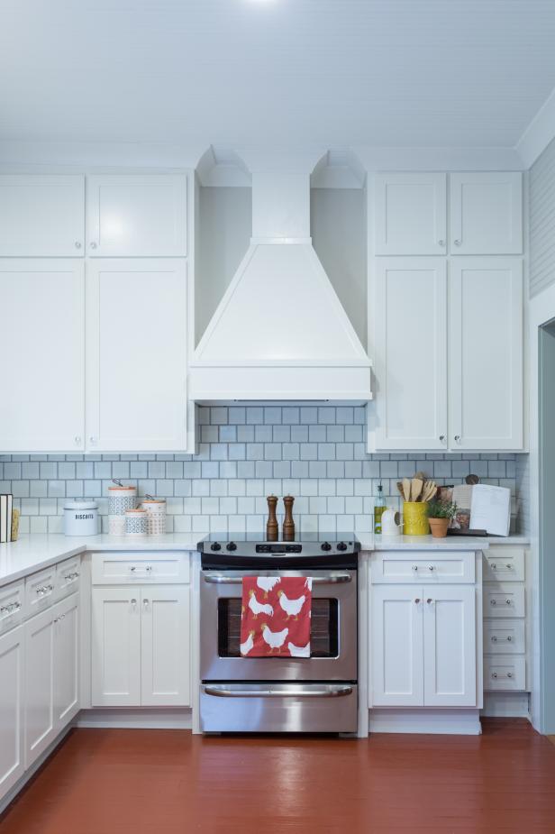 Contemporary White Kitchen with White Range Hood | HGTV