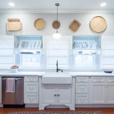 Contemporary White Kitchen with White Subway Tile Backsplash 