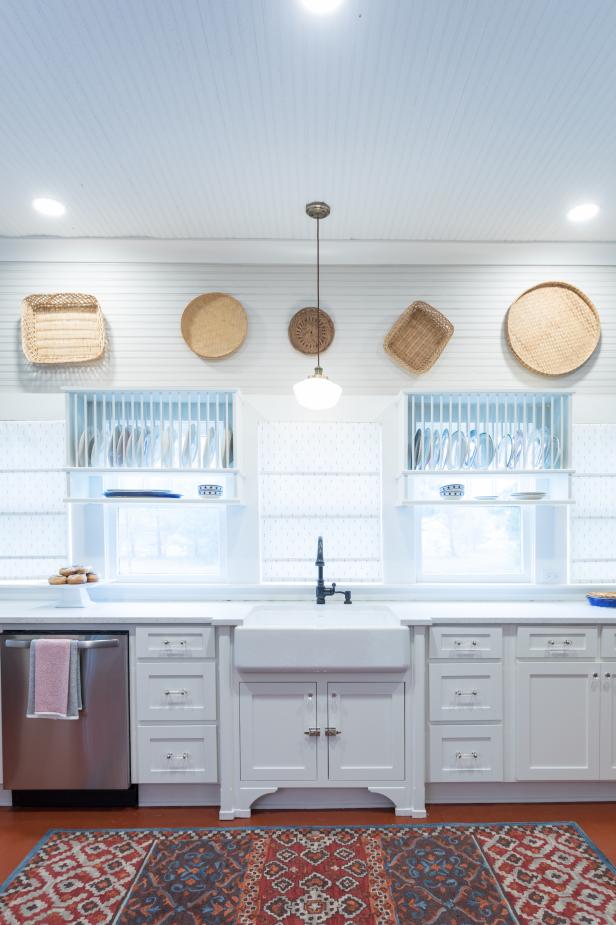 Contemporary White Kitchen With White Beadboard Ceiling Hgtv