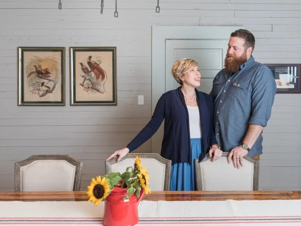 As seen on Home Town, Hosts Ben and Erin Napier in the dining room of the Rahaim residence. (portrait)