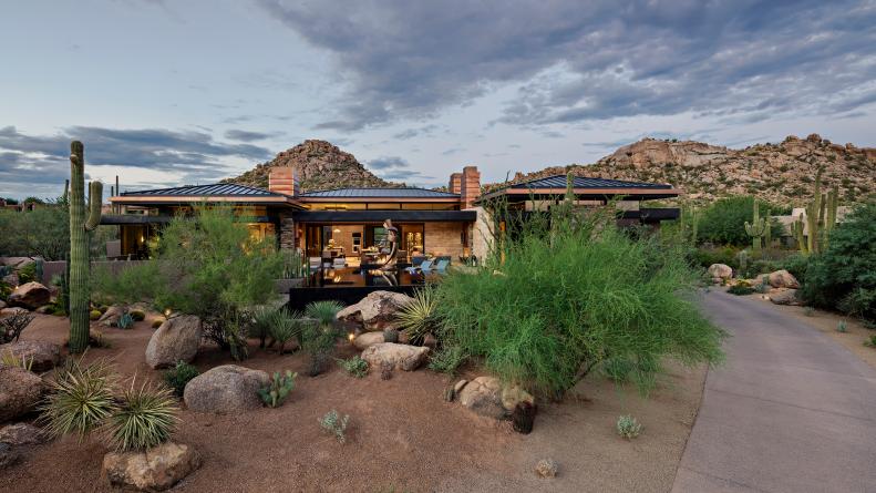 modern home with southwestern landscaping