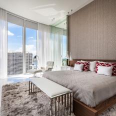 Neutral, Modern Master Bedroom with Pops of Red
