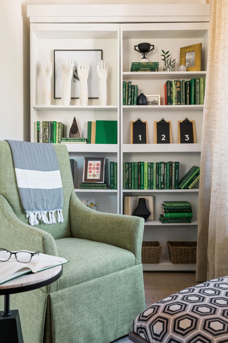 Green Chair and Bookshelf