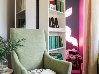 Green Armchair and Graphic Stool