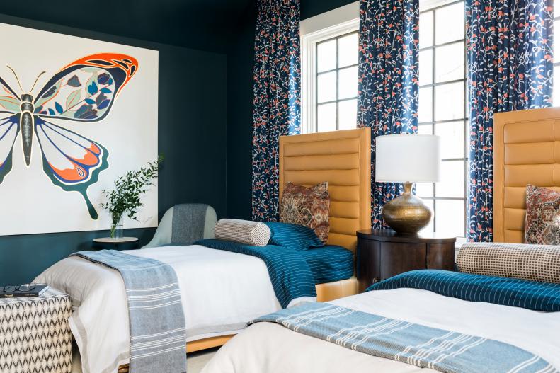 Blue Teen Bedroom Has Colorful Transitional Style