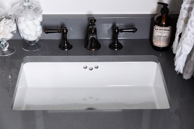 Sleek Gray Vanity Countertop With White Undermount Sink