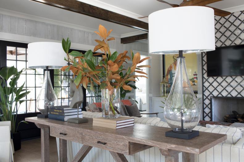 Console Table and Glass Lamps