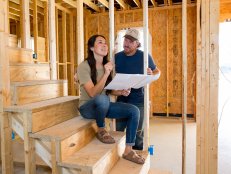 Joanna Gaines visiting husband Chip to check in on the progression of the Pahmiyer home, as seen on Fixer Upper.