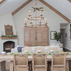 White Cottage Dining Room with Copper Chandelier 