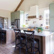 White Cottage Kitchen with White Tile Backsplash