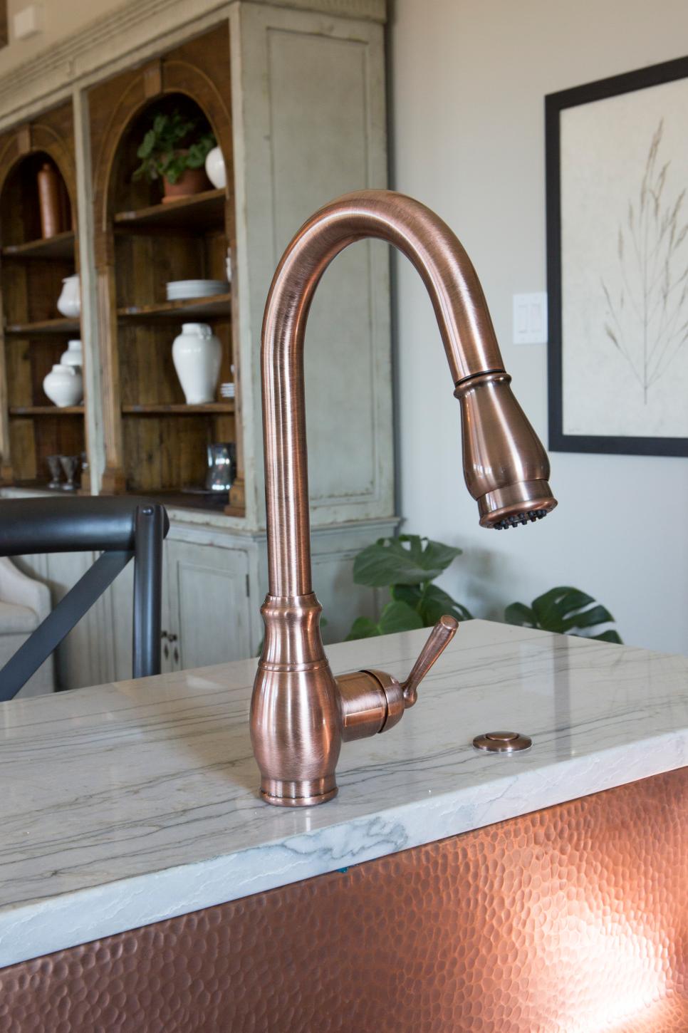 White Cottage Kitchen with Copper Faucet and Sink | HGTV