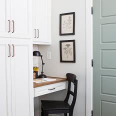 White Cottage Laundry Room with Study Nook
