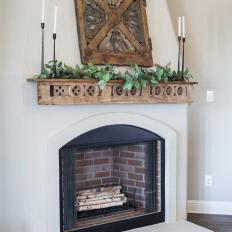 White Cottage Living Room with White Fireplace 